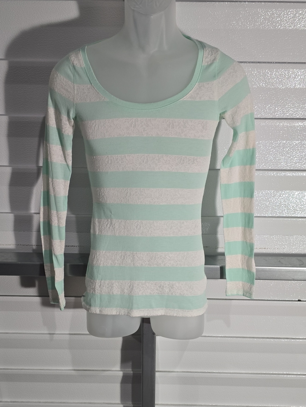 Express Mint & White Striped Scoop Neck Long Sleeve Top‎ Size XS
